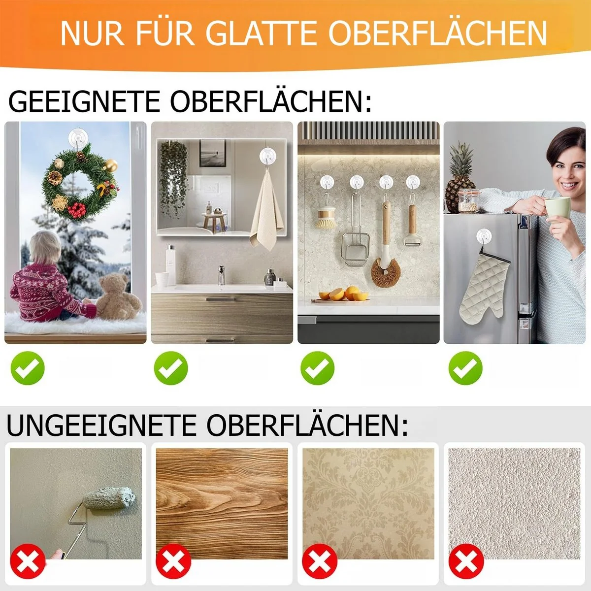 FOUORTUNATE-BEE Handtuchhaken Saugnapf 12er Set Edelstahl ohne Bohren