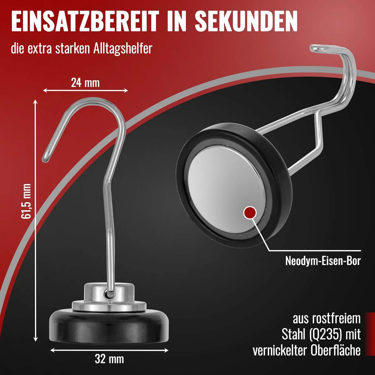 POPPSTAR Neodym Magnethaken extra stark drehbarer Kleiderhaken