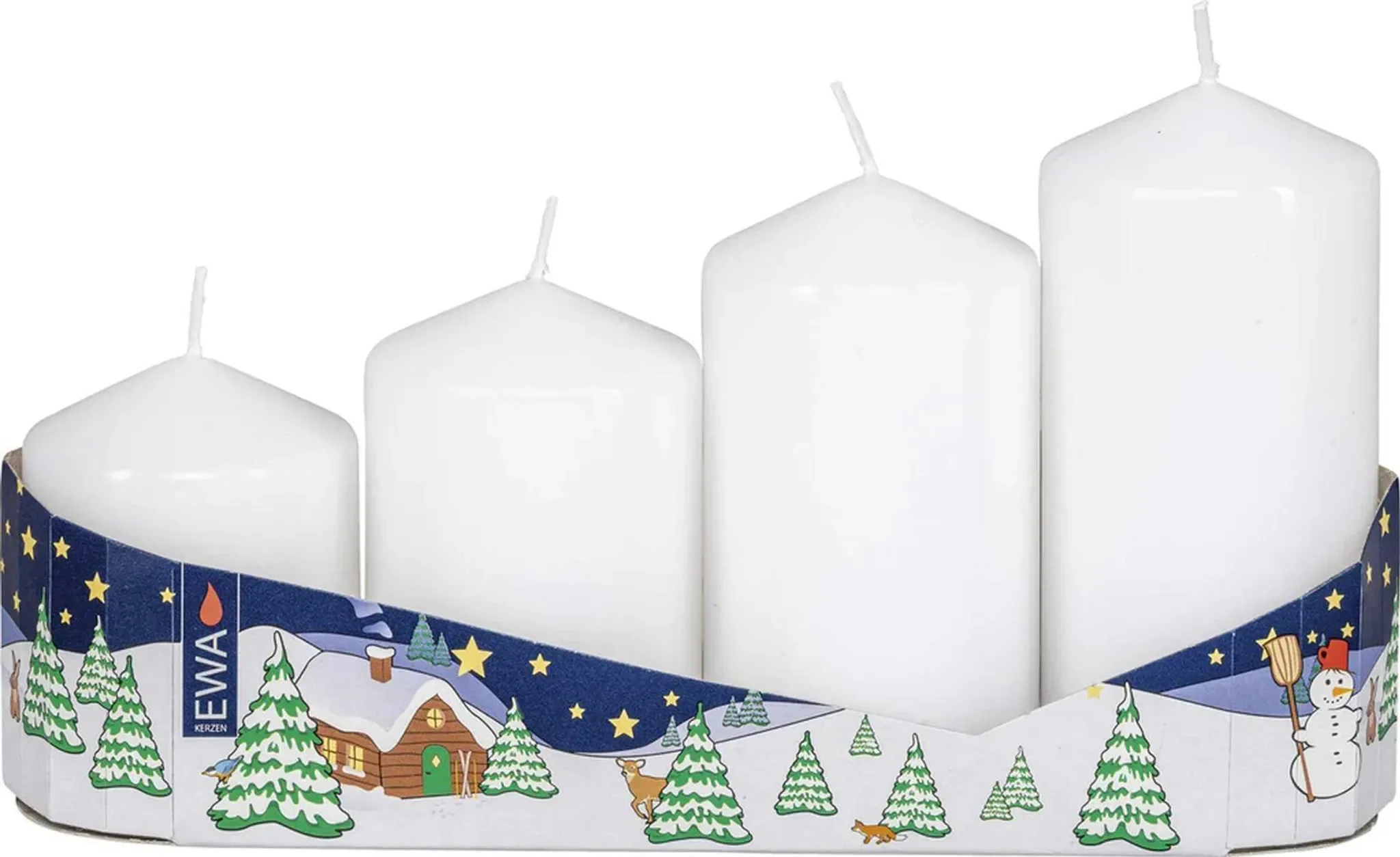 Ebersbacher Kerzenfabrik Stumpenkerzen – 4er-Pack, Weiß, abgestufte Höhen