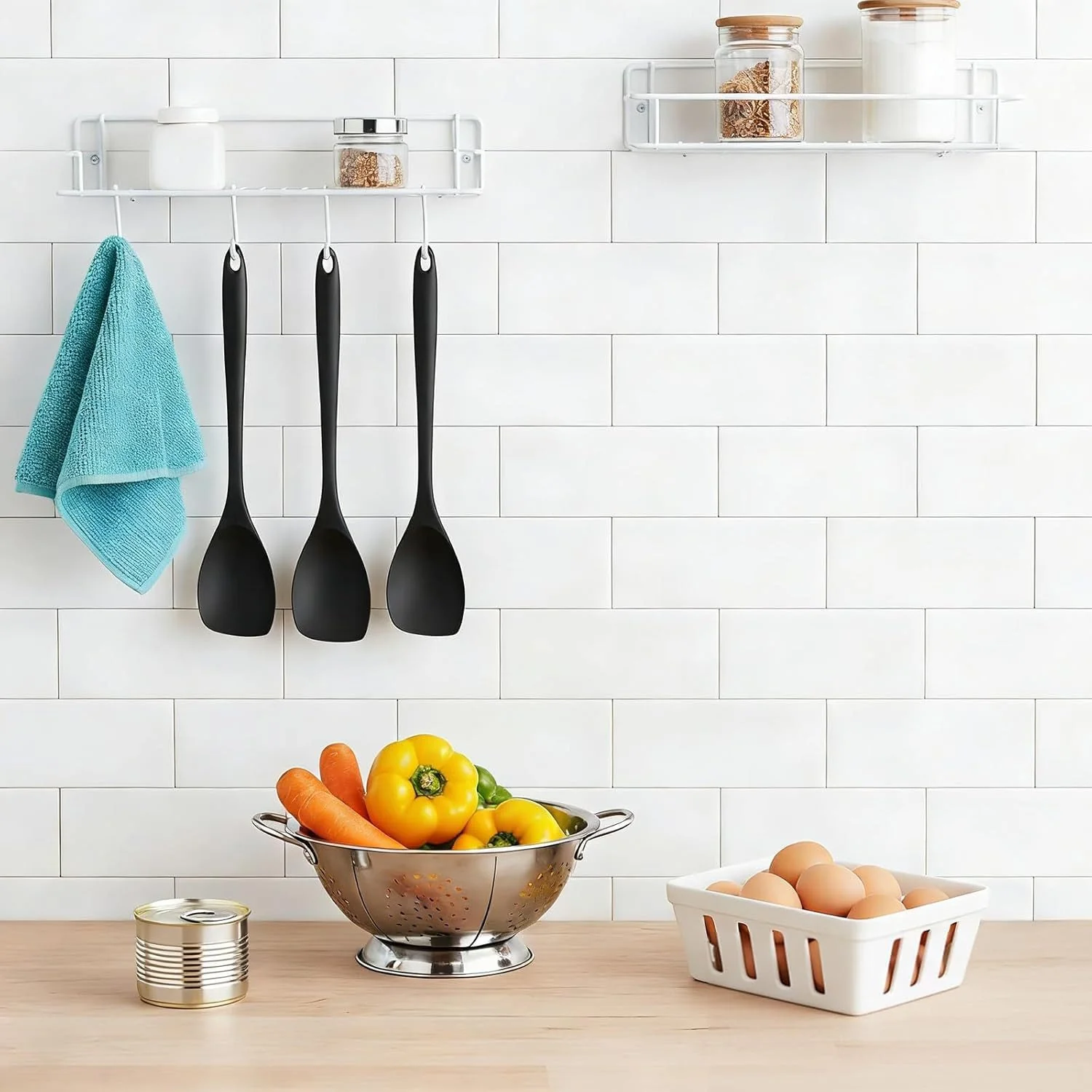 FELIXLEO Silikon Kochlöffel Set 6 Stück, 27 cm, schwarz, hitzefest