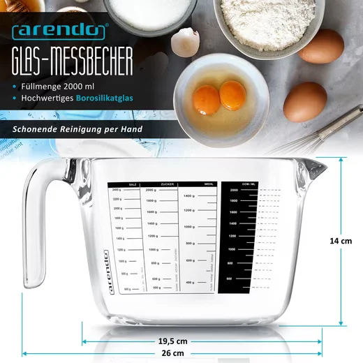 ARENDO Messbecher Set 2000 ml Glas, Borosilikatglas, hitzebeständig