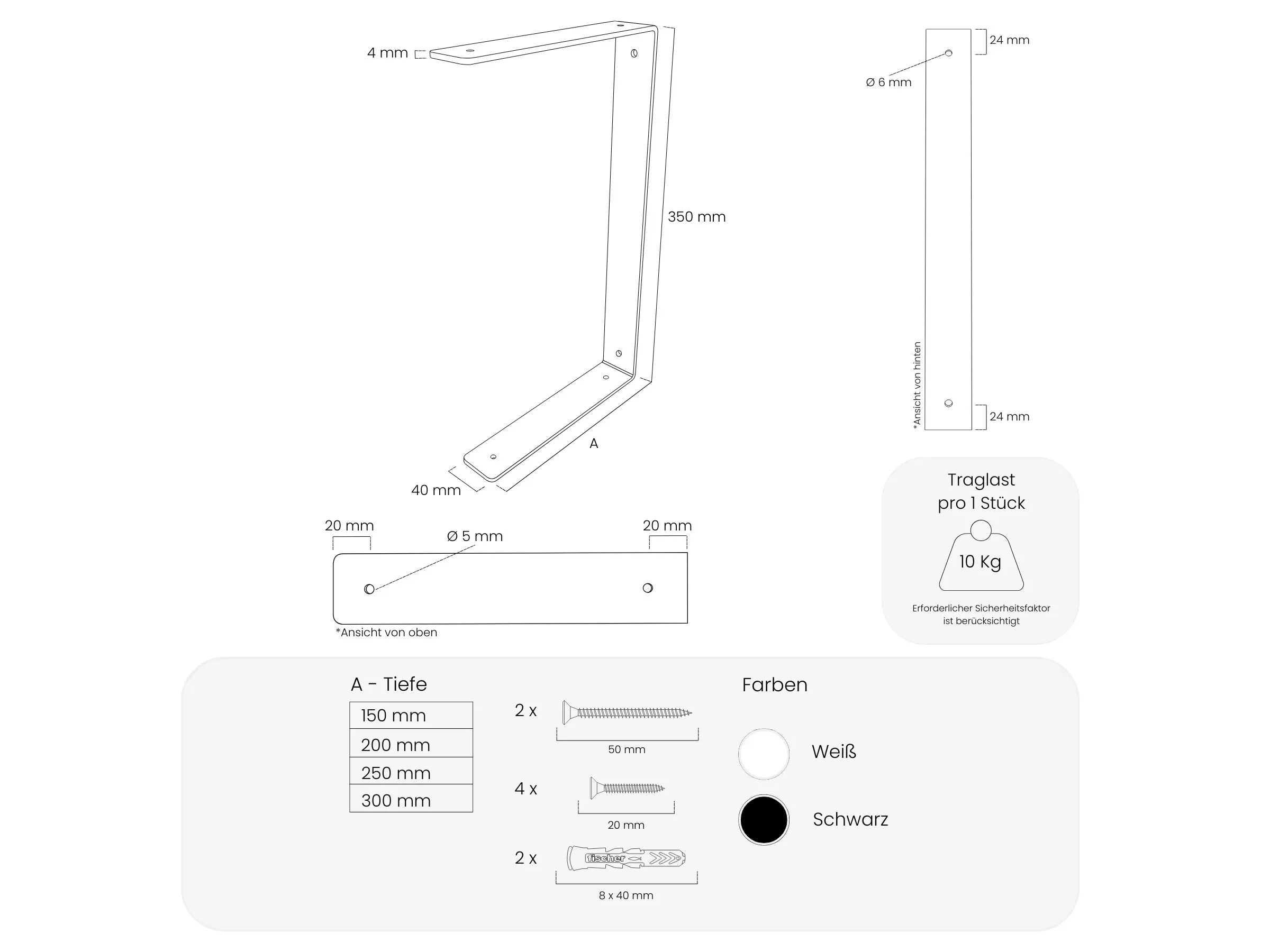 HEVVA HARTENBERG doppelte Regalhalterung Tiefe 25 cm 2er Set weiß