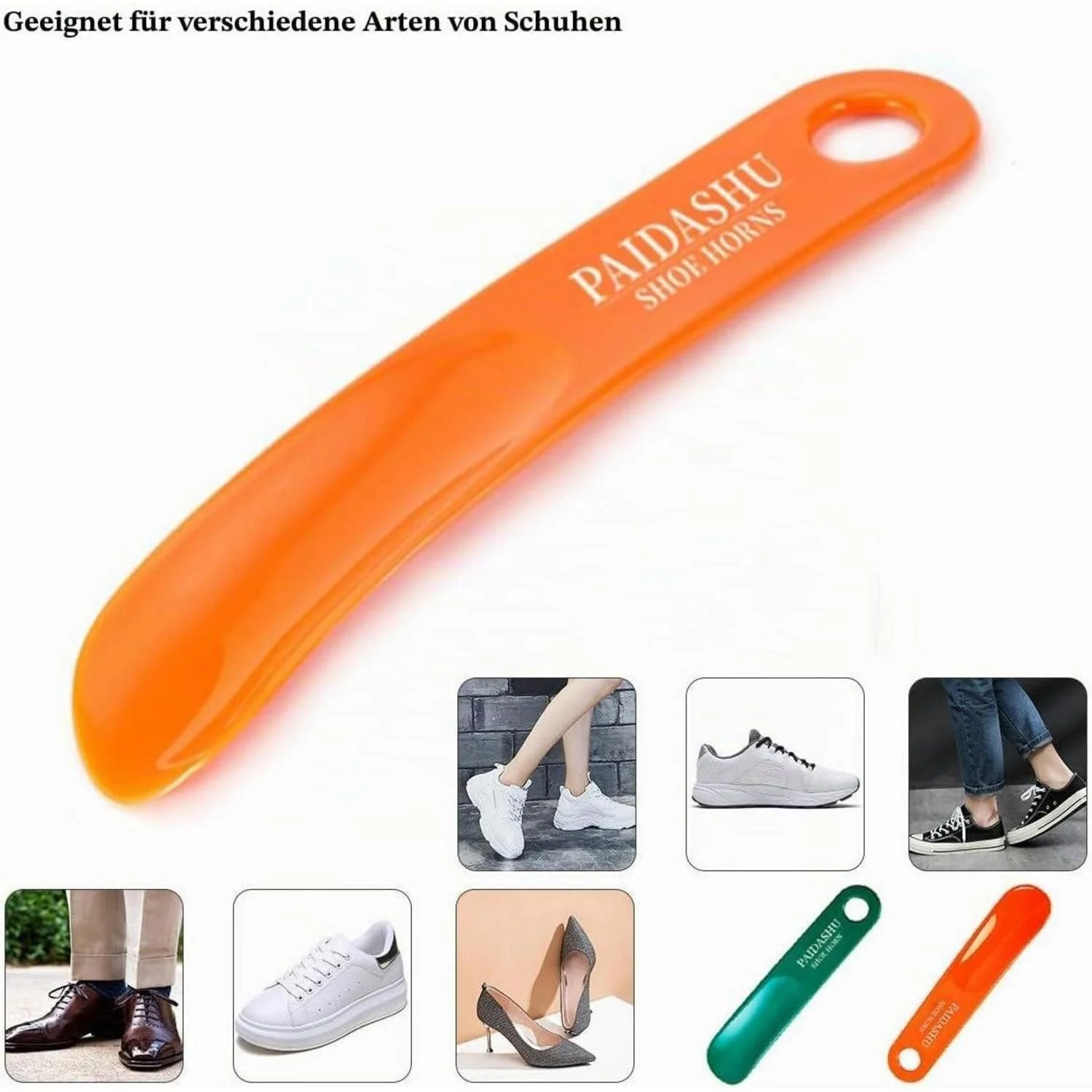 LUXUSKOLLEKTION Schuhlöffel Kunststoff orange grün Schuhanzieher