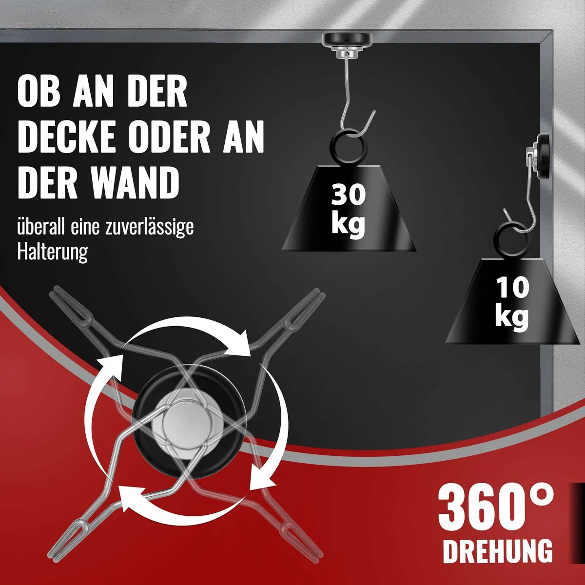POPPSTAR Neodym Magnethaken extra stark drehbarer Kleiderhaken