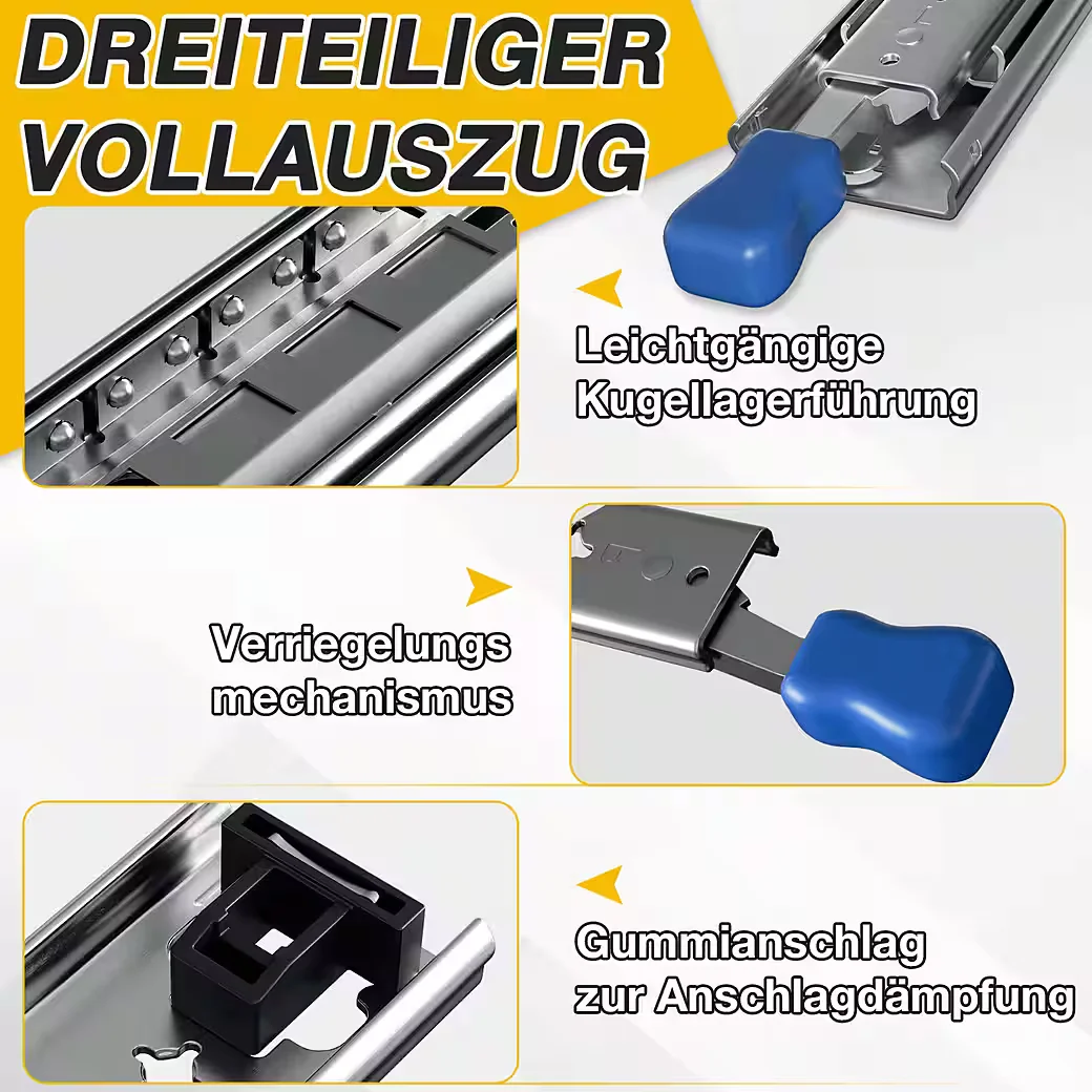 CLANMACY Schubladenschienen Vollauszug 350 mm 120kg verriegelt 1 Paar