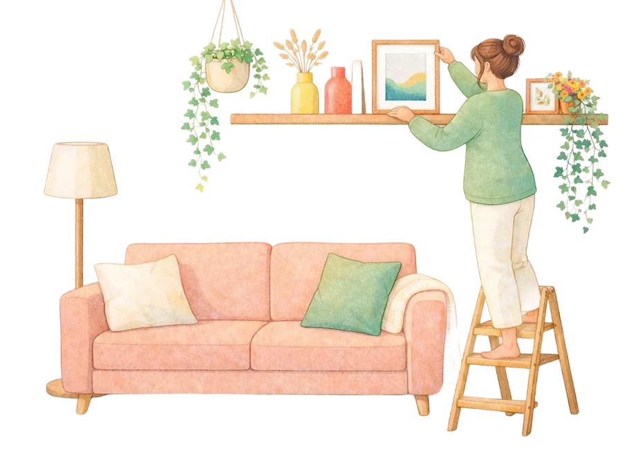 Wohnzimmer mit Sofa und Dekoration