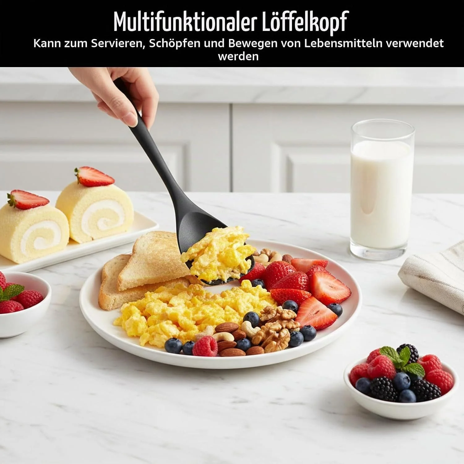 FELIXLEO Silikon Kochlöffel Set 6 Stück, 27 cm, schwarz, hitzefest