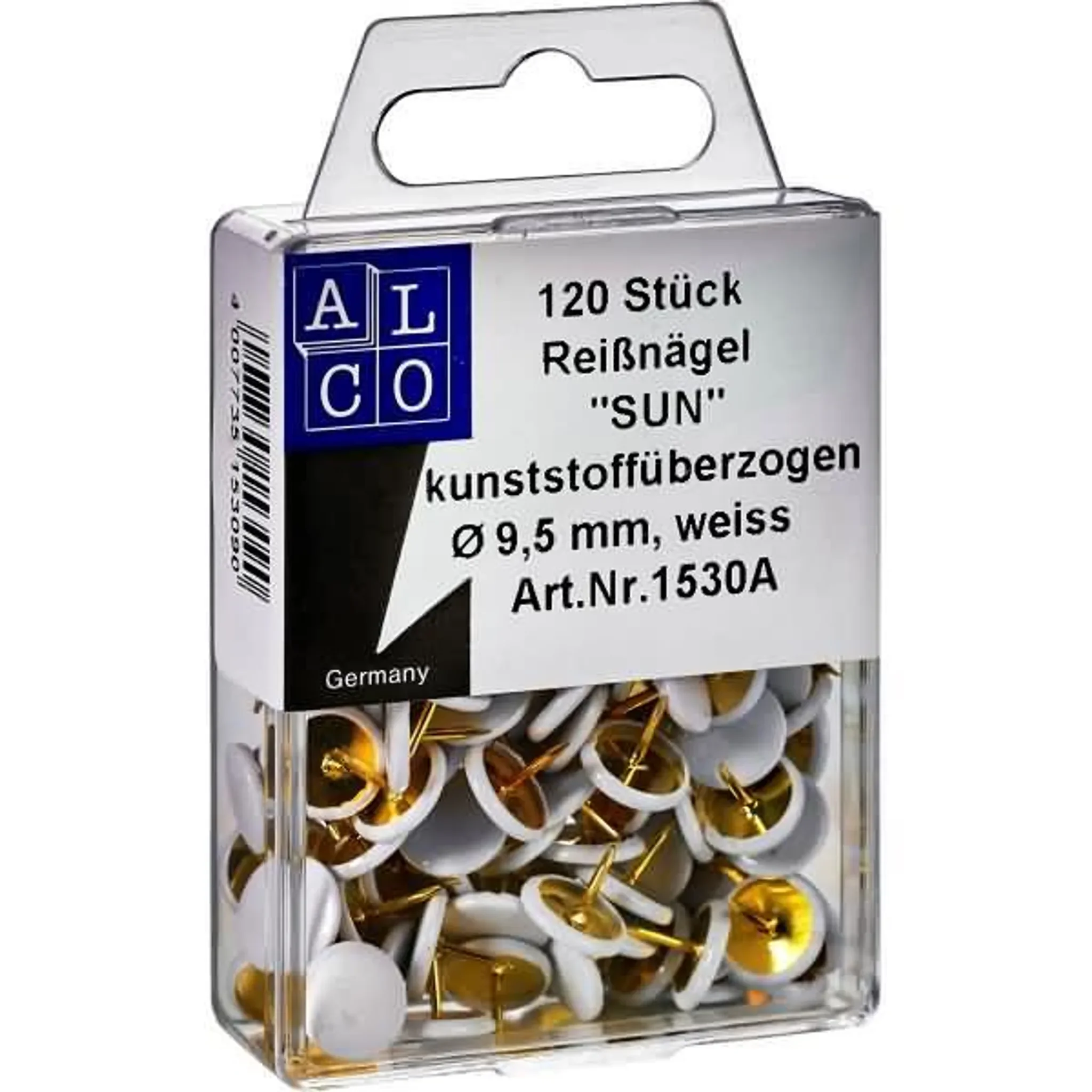 ALCO Reißnägel SUN Metall Ø 9,5 mm – Weiß, 120 Stück