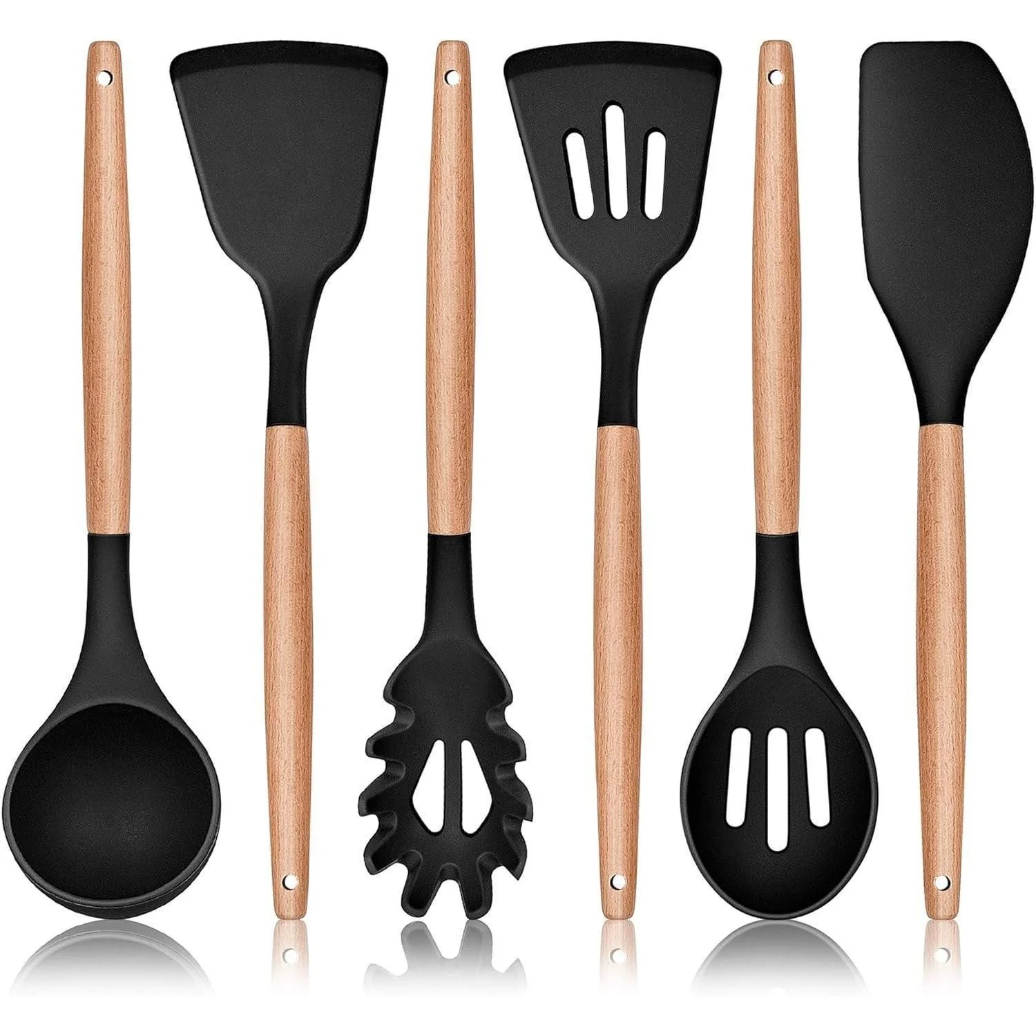 LUXUSKOLLEKTION Kochbesteck Set Silikon 6-teilig hitzefest Holzgriff